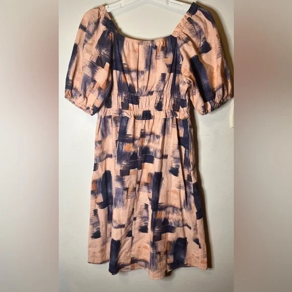 Universal Thread Pink Blue Pullover Puff Short Sleeve Elastic Waist Dress Medium - Picture 3 of 7